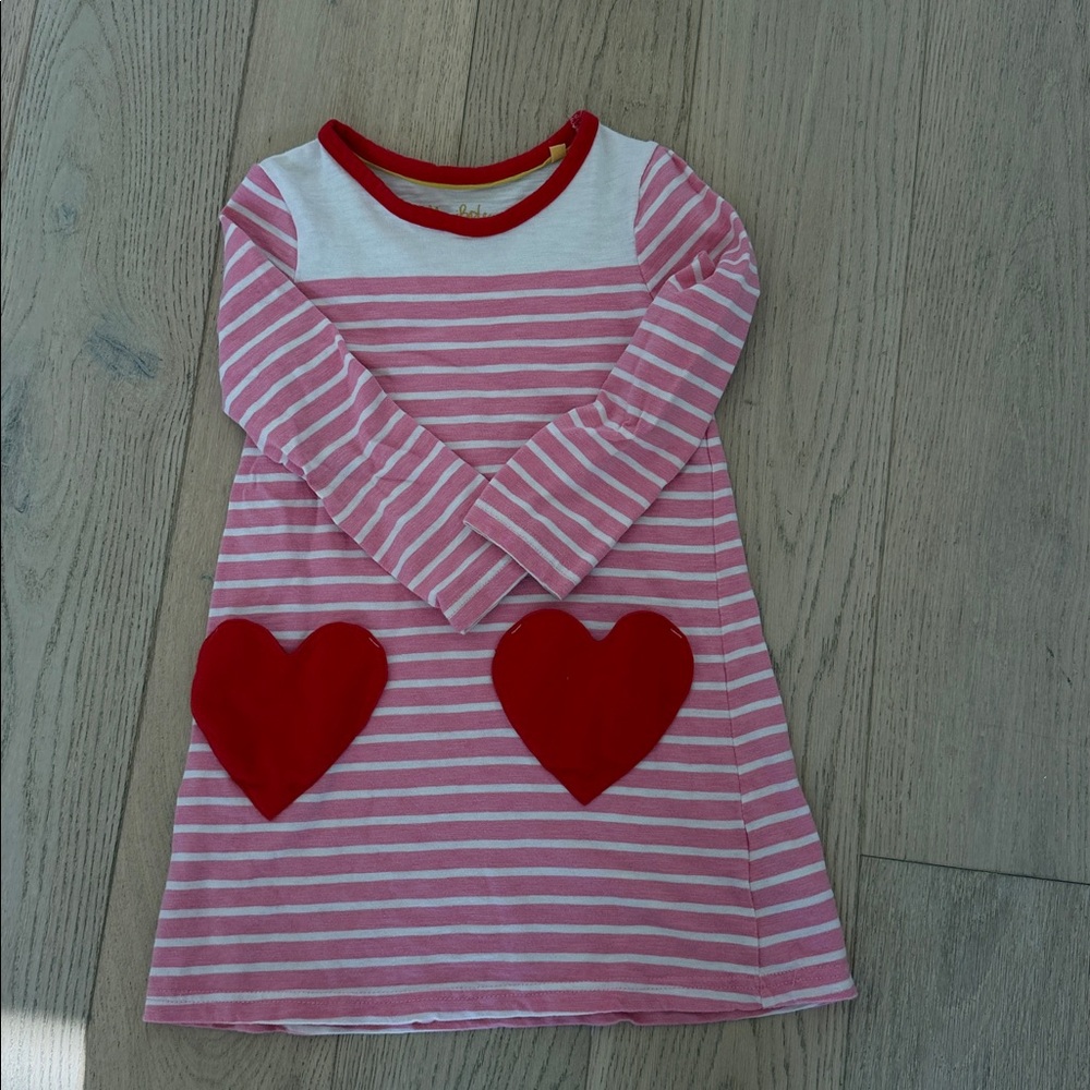 Mini Boden Pink and Red heart pocket dress